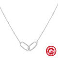 wholesale S925 Sterling Silver Double Ring Necklace, Women's Minimalist Ins Style Bead Chain Collar-0-1