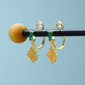 wholesale 925 Silver Retro Openwork Floral Court Belle Emerald Ear Clips for Non-Pierced Ears, Geometric Elegant Temperament Earrings-0-2