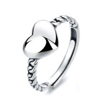 wholesale S925 Sterling Silver Korean-style Twisted Smooth Heart Ring, Minimalist Design, Versatile Index Finger Ring for Women-A213J/approx. 2.1g Opening adjustable