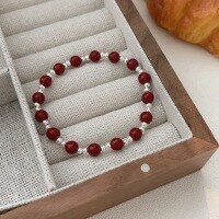 wholesale S925 Sterling Silver Cinnabar Beaded Bracelet for Women, Minimalist, Niche, Elegant, High-end, Korean Style-Sterling silver