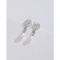 wholesale 925 Sterling Silver Pearl Earrings, Luxe Sophisticated Camellia Floral Studs, Unique Elegant Long Drop Dangle Earrings-0-3