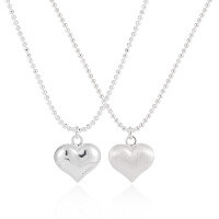 wholesale S925 Sterling Silver 570 Bead Chain Matte Brushed Heart Necklace for Women, High-End Minimalist Small Peach-Shaped Pendant-Silver [glossy] 925 silver