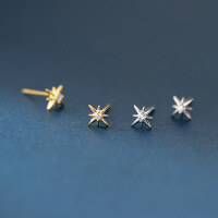 wholesale S925 Sterling Silver Inlaid Diamond Eight-Pointed Star Earrings, Korean Style Fashion Ins Trend Niche Ear Jewelry for Women M05166-S925 Silver Silver 925 Silver