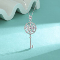 wholesale S925 Sterling Silver Cross-Border Moissanite Key Necklace with Elegant and Luxurious Design Collarbone Chain High-End Pendant Wholesale-50-point (zircon) necklace 925 silver