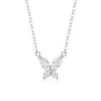 wholesale S925 Sterling Silver Four-leaf Clover And Butterfly Necklace For Women, Minimalist And Elegant Pendant-A2707-White Gold 925 Silver