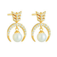 wholesale S925 Gold-Plated Metal, New Stylish and Versatile Women's Earrings, Fashionably Light Luxury Natural Freshwater Pearl Earrings-Natural Pearl Earrings 925 Silver