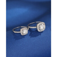 wholesale 925 Sterling Silver Square Cut Small Moissanite Ring for Women 2 Carat Diamond-like Engagement Wedding Band Set for Couples-D color moissanite 1 carat 001551 15