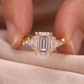 wholesale S925 Gold-Plated Silver Emerald Center Stone Moissanite Ring for Women, Luxe and Elegant, Ideal for Wedding Anniversaries-0-2