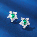 wholesale S925 Sterling Silver Little Star Stud Earrings New Style Emerald Gemstone Ice Crystal Flower Luxury Wind Earrings-0-3