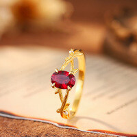 wholesale S925 Sterling Silver Red Elk Full Body French Light Luxury Minimalist Ring, Unique Niche Retro Fashion Commuter Ring for Women-BZ0601-Gold US size 6