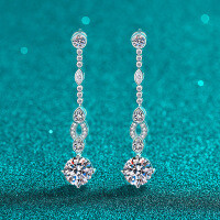 S925 Sterling Silver Moissanite Long Tassel Earrings-8mm zircon  925 silver