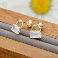 wholesale S925 Sterling Silver French Minimalist and Elegant Style Moissanite Moonstone Earrings-0-2