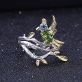 wholesale 925 Silver Designer High-End Natural Peridot Jewelry Set, Magpie Chinese Style Ring and Earrings-0-2