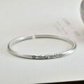 wholesale 999 Silver Chased Rose Flower Bracelet for Women, Open-Ended, Frosted, Vintage Style, Solid Bangle, Gift-0-0