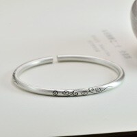 wholesale 999 Silver Chased Rose Flower Bracelet for Women, Open-Ended, Frosted, Vintage Style, Solid Bangle, Gift-One bracelet (1000213) Pure silver