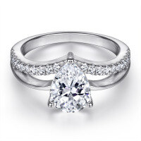 wholesale S925 Sterling Silver Heart-Shaped Zircon Ring, Hot Selling on Wish for Europe and America, Wholesale of Women's Personalized Zircon Rings-Platinum US size 7#