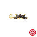 wholesale S925 Sterling Silver Black Hair Crystal Marquise Fringe Flat Head Threaded Ear Cartilage Stud-0-12