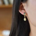 wholesale S925 silver inlaid with Hetian jade gold branch and leaf drop earrings, novel and unique, in a trendy Chinese style-0-4