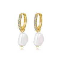 wholesale S925 Sterling Silver Retro Glass Bead Earrings With Pearl Accents For Women-E2422-Gold/Imitation Pearl 925 Silver