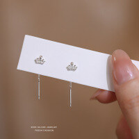 wholesale 925 Sterling Silver Crown Ear Thread Earrings For Women-Silver Pure Silver