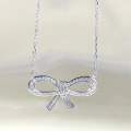 wholesale new sterling silver bow ribbon necklace for women, classic minimalist fashion style full diamond neck chain-0-0