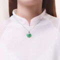 wholesale S925 Sterling Silver Natural Chalcedony Chinese Style Ruyi Lock Pendant Necklace for Women, Vintage Ice Green Light Luxury Versatile Jewelry Gift-0-2