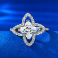 wholesale S925 Silver Metal New European and American 6*6 High-Carbon Diamond Four-Leaf Clover Ring for Women, Cross-Border Dropshipping-0-5