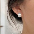 wholesale S925 Sterling Silver Brushed Silver Bean Stud Earrings for Women, Small and Fashionable, Minimalist Style, Light Luxury, High-End Trendy Ear Accessories-0-1