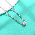 wholesale S925 Sterling Silver 1ct Moissanite Diamond Cuban Chain Necklace for Women Minimalist Four-Prong Collarbone Pendant Cross-Border Wholesale-0-2