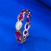 wholesale S925 Silver Full Diamond Circle Ring, 3*5 Oval Row Diamond Ring for Women, Minimalist and Elegant Diamond Ring, Drop Shipping-R837 Rose Red No. 6