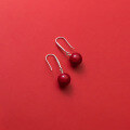 wholesale S925 Sterling Silver Vermilion Stone Earrings, Simple Korean Style Cute Round Fashion Summer Earrings for Women M01222-0-4