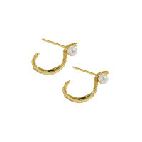 wholesale S925 Sterling Silver 450 Korean Version Ins Niche Design Minimalist Versatile S-Shaped Irregular Double-sided Pearl Earrings for Women-18K gold [with sterling silver ear plugs]  925 silver