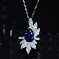 wholesale S925 Sterling Silver New Style 3ct Blue Teardrop 8*12 Unique Design Necklace 40+5cm-Blue Spinel【P-1698】 Chain length 40+5cm