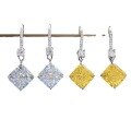 wholesale Metal: High-carbon imported diamond, Yellow diamond 10*10 Radiant cut white diamond earrings for women, lightweight luxury style-0-4