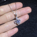 Sterling Silver Three-Petal Flower Moissanite Necklace, Fashionable and Elegant-0-1