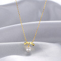wholesale S925 Sterling Silver New Fashion Bow Pendant Korean Pearl Shell Bead Necklace for Women, Small Minimalist Design Collarbone Chain-0-0