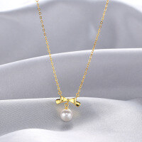 wholesale S925 Sterling Silver New Fashion Bow Pendant Korean Pearl Shell Bead Necklace for Women, Small Minimalist Design Collarbone Chain-Shell Pearl Necklace