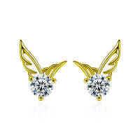 Sterling Silver Moissanite Dual-Wing Stud Earrings-Double-wing earrings (gold)  10-point + 10-point moissanite (no certificate)