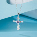 S925 Silver Cross Pendant with Pink Diamond and Sapphire Wholesale-0-4