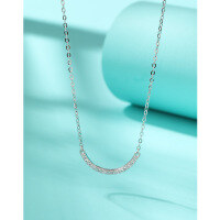 wholesale 925 Sterling Silver Smile Necklace for Women Korean Style Fashion Minimalist Zircon Collarbone Chain Simple and Elegant Necklace-White gold (including chain)  925 silver