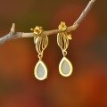 wholesale S925 silver inlaid with Hetian jade gold branch and leaf drop earrings, novel and unique, in a trendy Chinese style-0-3