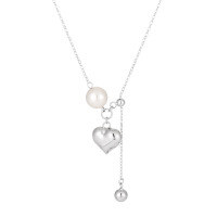 wholesale S925 Sterling Silver Swarovski Pearl Heart Necklace for Women, Minimalist Style, High-End Ins Feel, Elegant Collarbone Chain-Platinum