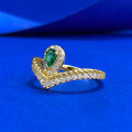 wholesale S925 Sterling Silver Simulated Emerald 5*3mm Pear-Shaped Fresh and Delicate Bezel Set Ring-0-1