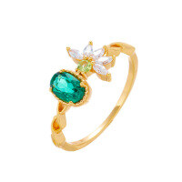 wholesale S925 silver-plated 14K gold green crystal white zircon ring, Japanese-inspired small-batch retro style new collection-Green Crystal Ring>Size 6