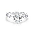wholesale 18K White Gold-Plated Silver D Color Moissanite Vine Twist Six-Prong Solitaire Engagement Ring with Accent Diamonds-0-0