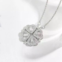wholesale 925 Sterling Silver Four-leaf Clover Pendant Necklace For Women-Platinum 925 silver