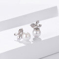wholesale S925 Sterling Silver Elegant and Fresh Leaf Pearl Earrings with Diamond, Zircon, and Shell Pearl for Women Wholesale-0-2