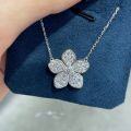 Metal Pendant Necklace with Full Moissanite and Five-Petal Lucky Flower Design-0-4
