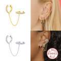 wholesale S925 Sterling Silver Single Round Diamond-Encrusted Tassel Chain Ear Climber Cuff Earring-0-1