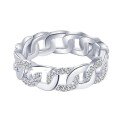 wholesale 925 Sterling Silver Original Cuban Link Chain Ring For Women With Wave Design, Hollow Zircon-cut, Luxury Ins Style-0-0